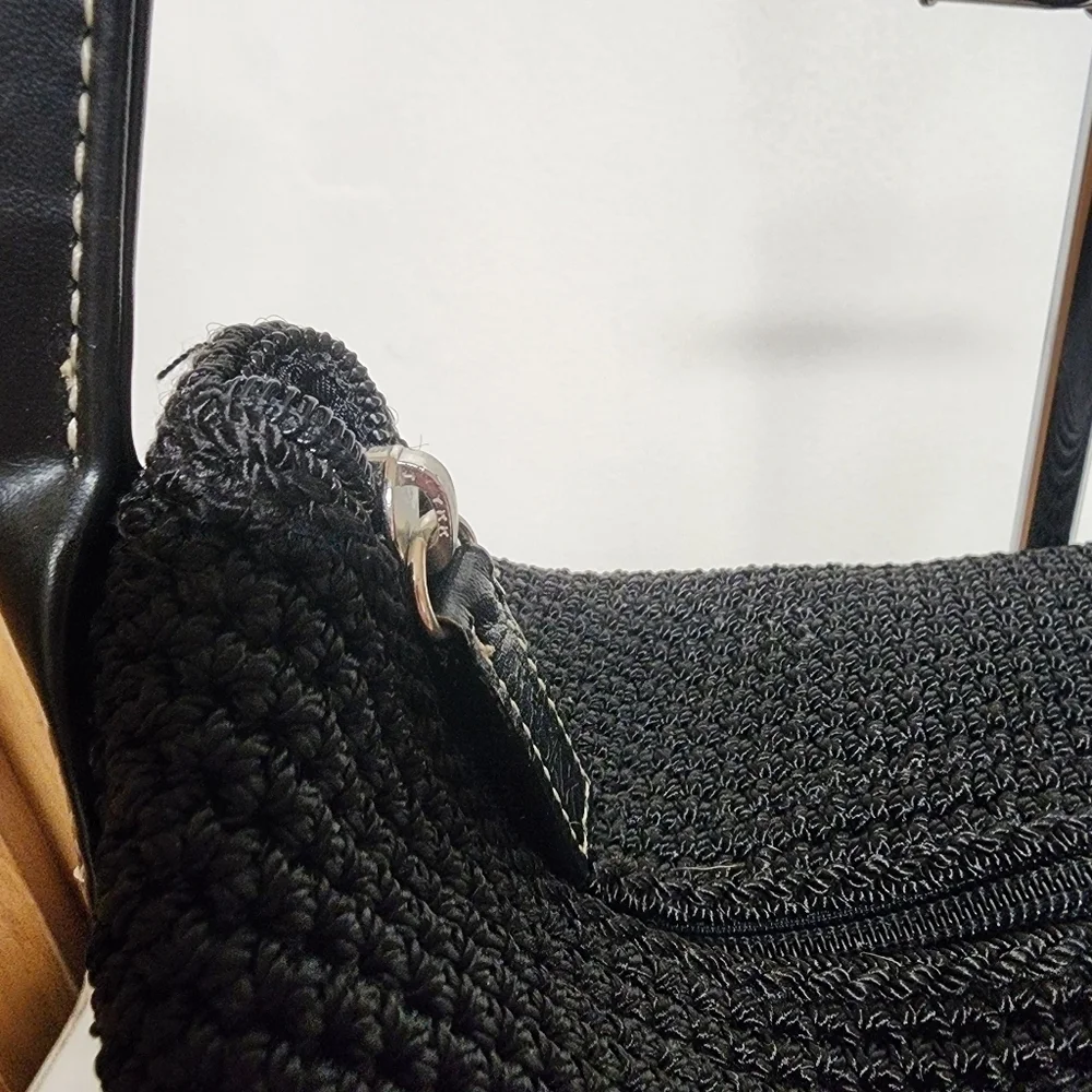 The Sak Black Knit Crochet Hobo  Bag Purse Shoulder Bag Handbag Bucket Bag Large